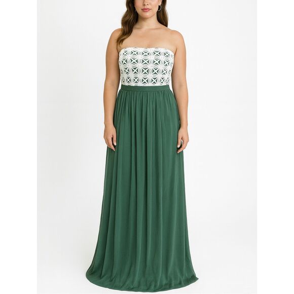 Lela Rose Green Chiffon Daisy Lace Maxi Dress Size 8 | Bridesmaid Formal Gown - Picture 1 of 9